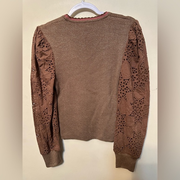 Bl^nk Anthropologie Square Neck Sweater Islet Sleeves Size Small‎ Boho Preppy - Picture 4 of 4